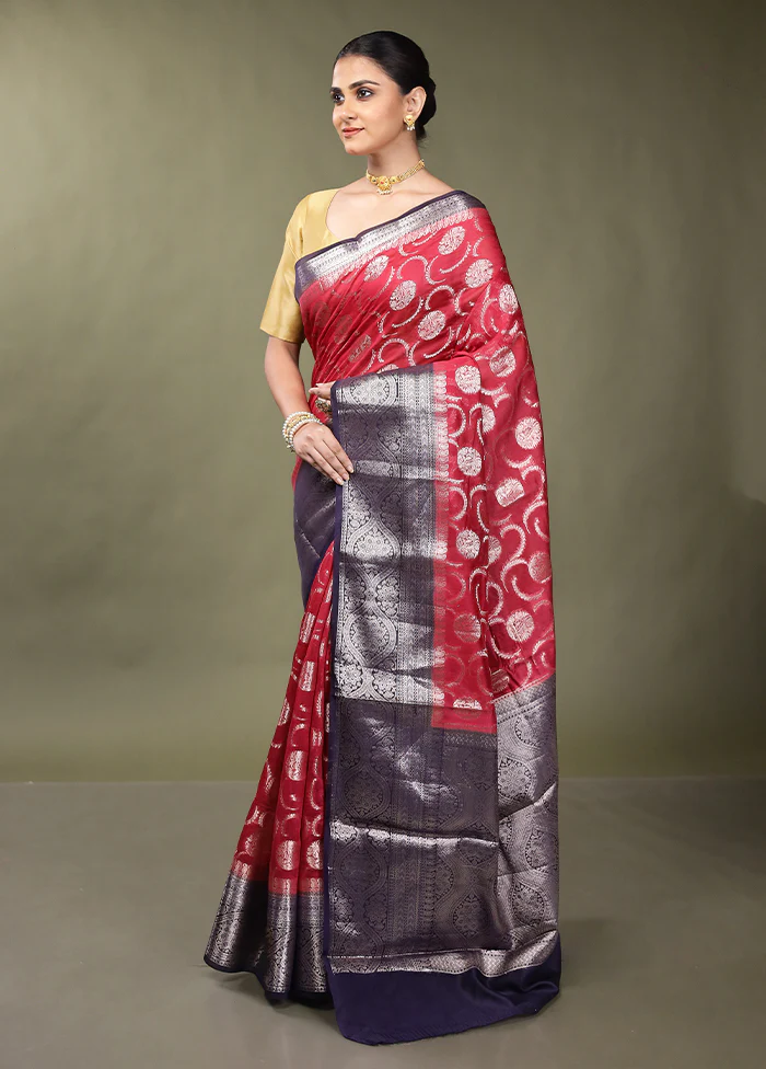 Pink Dupion Silk Saree With Blouse Piece - Image 4