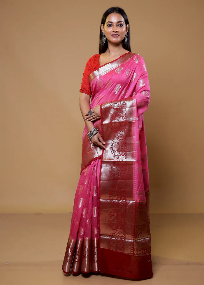 Pink Dupion Silk Saree With Blouse Piece - Image 2