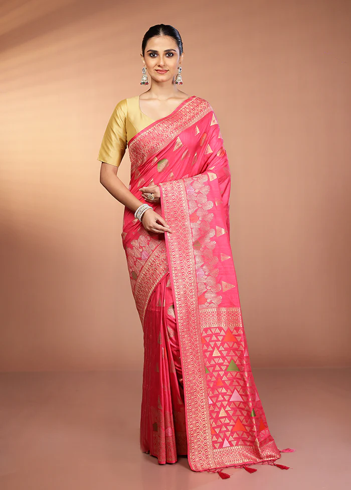 Pink Dupion Silk Saree With Blouse Piece - Image 2