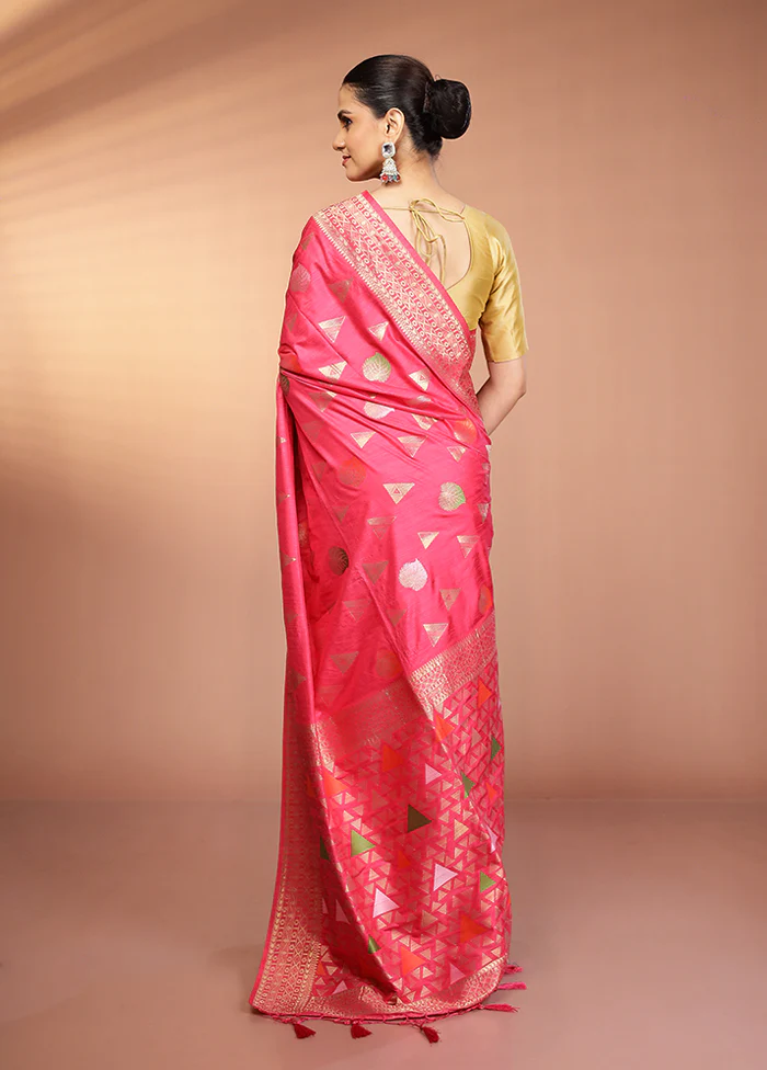 Pink Dupion Silk Saree With Blouse Piece - Image 3