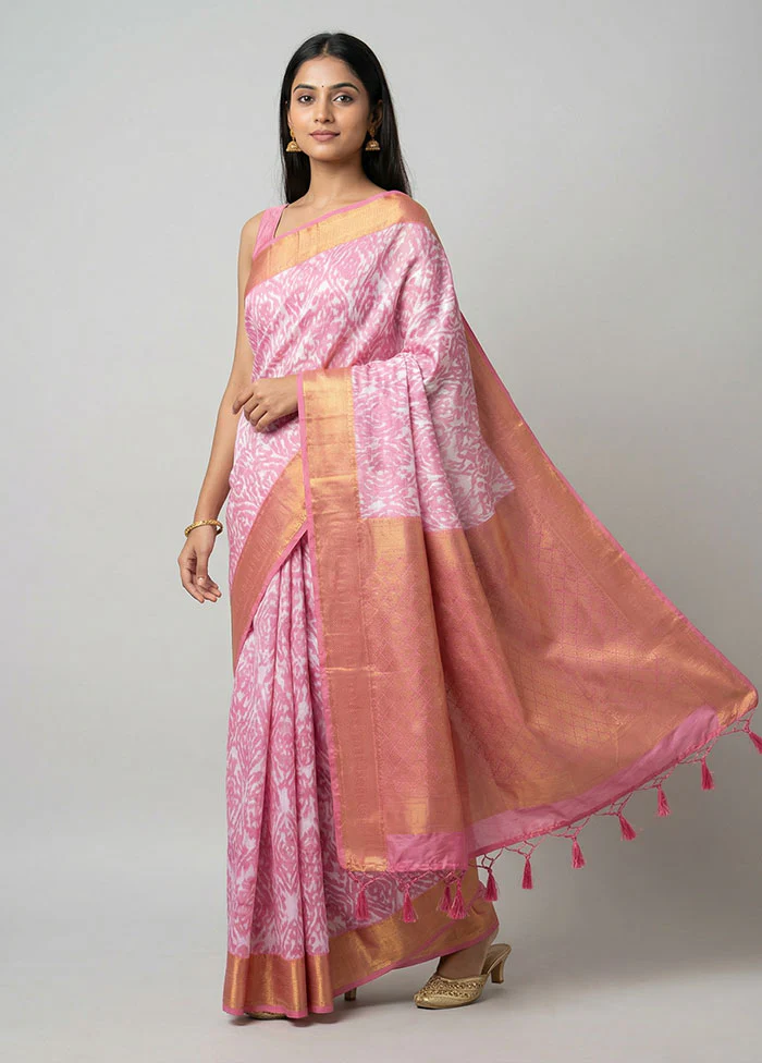Pink Dupion Silk Saree With Blouse Piece