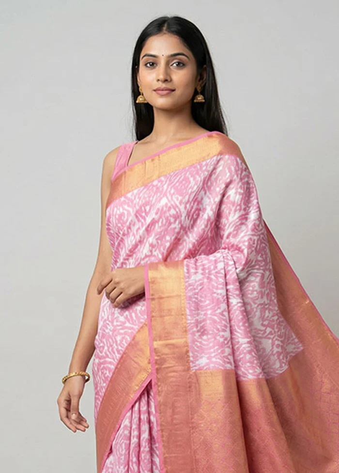 Pink Dupion Silk Saree With Blouse Piece - Image 2