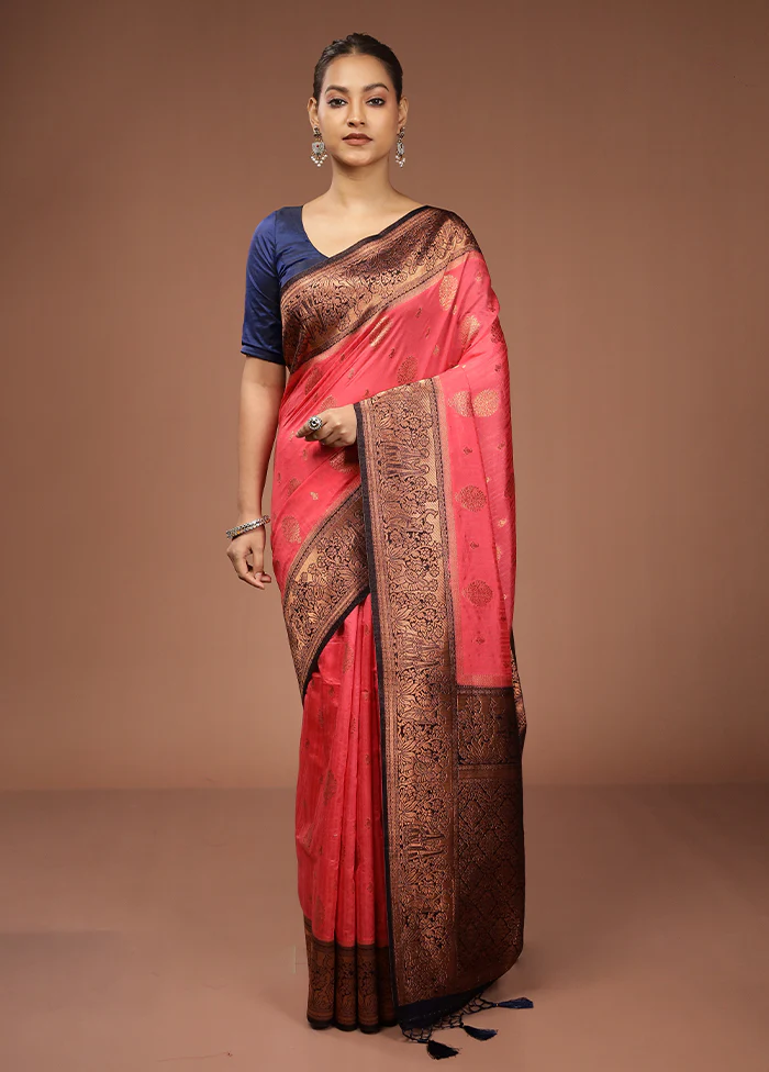 Pink Dupion Silk Saree With Blouse Piece - Image 2