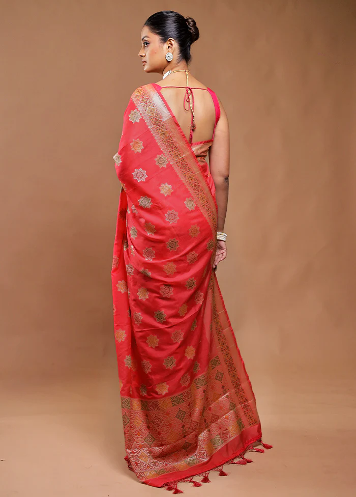 Pink Dupion Silk Saree With Blouse Piece - Image 3