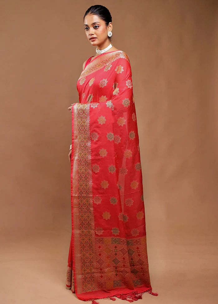 Pink Dupion Silk Saree With Blouse Piece - Image 4