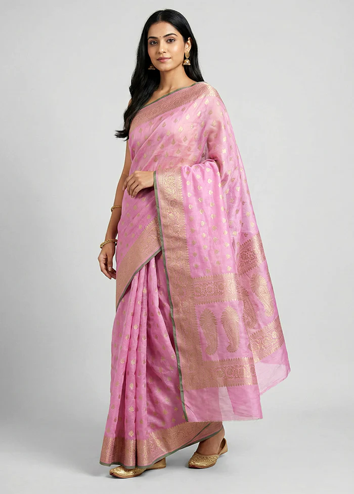 Pink Dupion Silk Saree With Blouse Piece