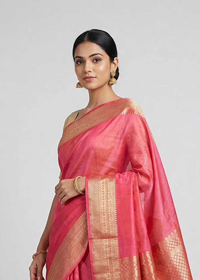 Pink Dupion Silk Saree With Blouse Piece - Image 2
