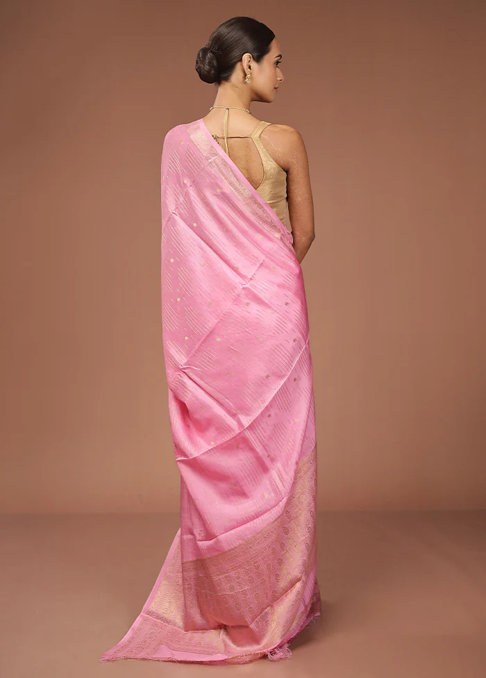 Pink Dupion Silk Saree With Blouse Piece - Image 2