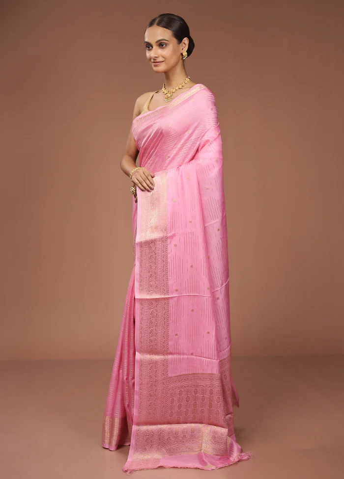 Pink Dupion Silk Saree With Blouse Piece - Image 4