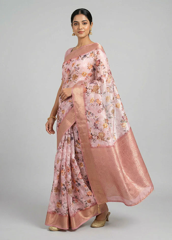 Pink Dupion Silk Saree With Blouse Piece