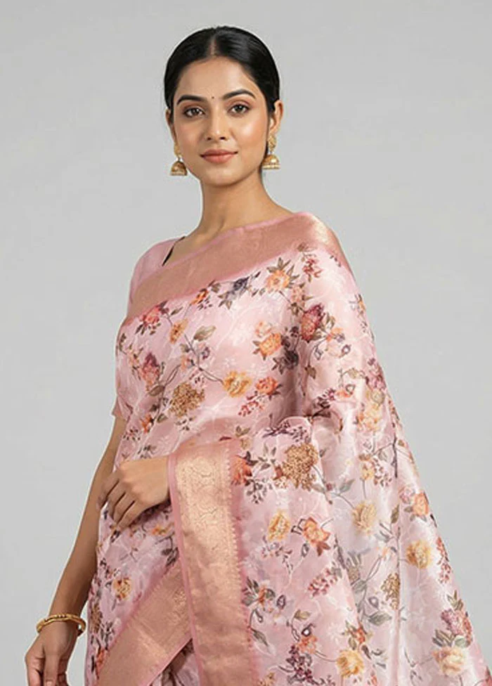 Pink Dupion Silk Saree With Blouse Piece - Image 2