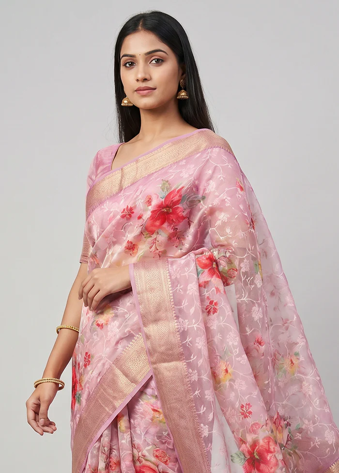 Pink Dupion Silk Saree With Blouse Piece - Image 2
