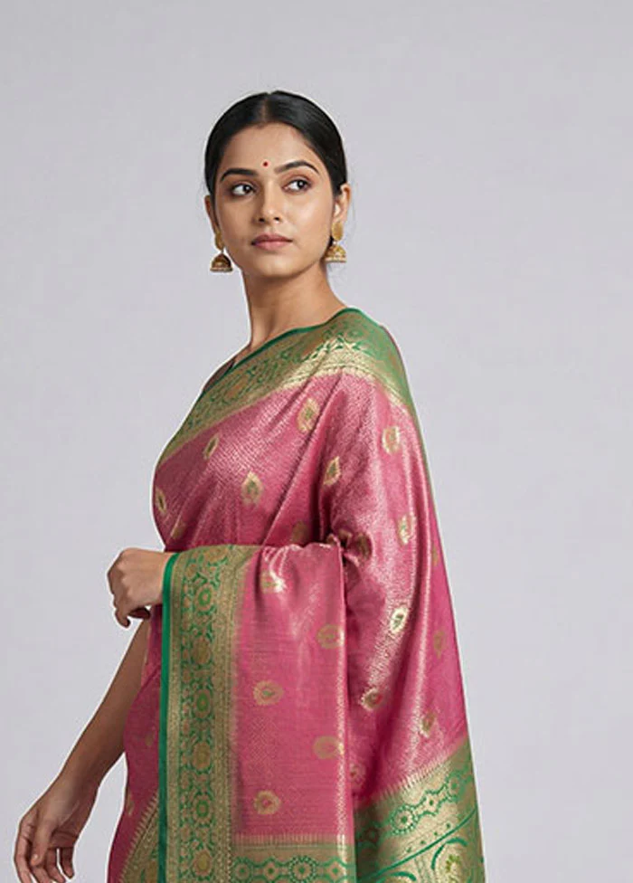 Pink Dupion Silk Saree With Blouse Piece - Image 2