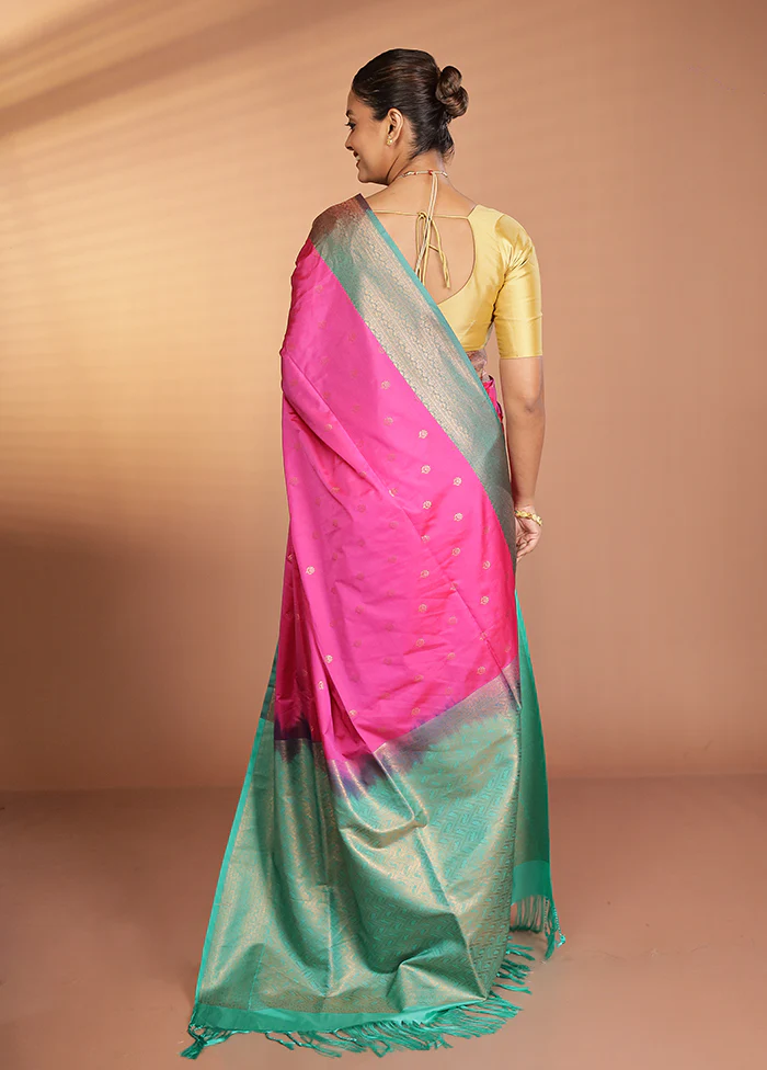 Pink Dupion Silk Saree With Blouse Piece - Image 3