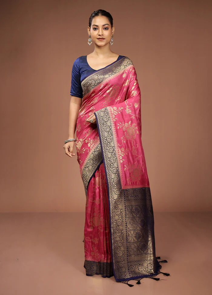 Pink Dupion Silk Saree With Blouse Piece - Image 2