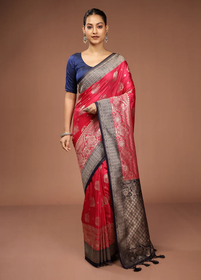 Pink Dupion Silk Saree With Blouse Piece - Image 2