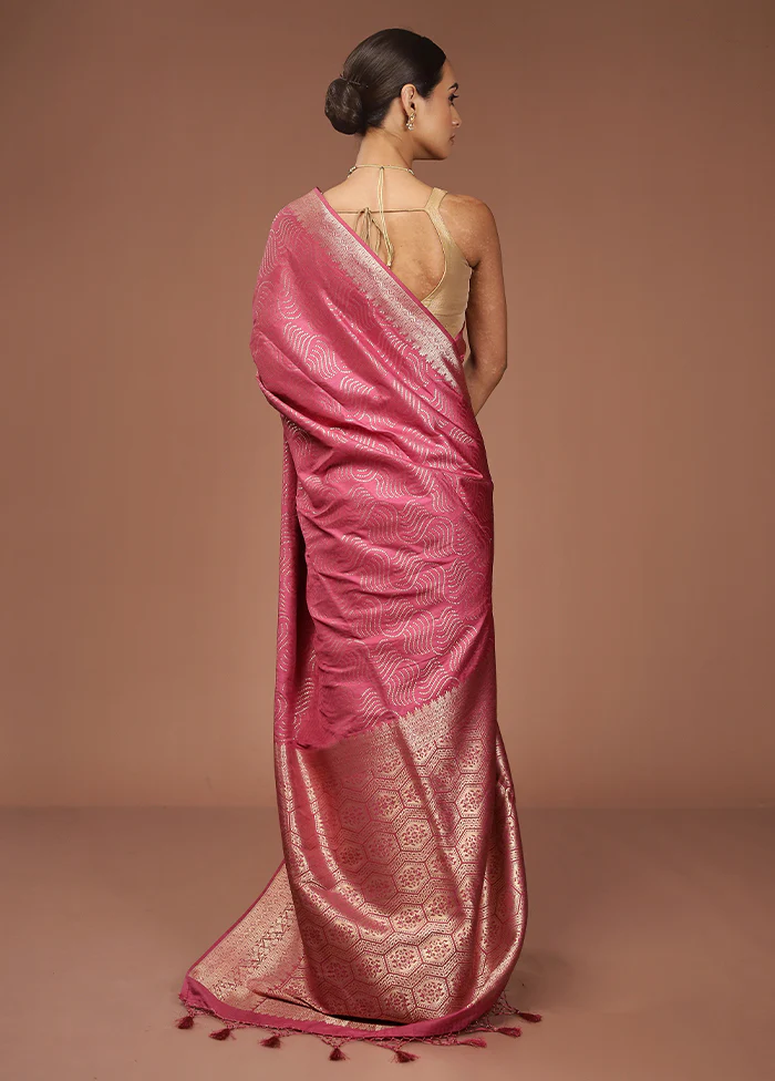 Pink Dupion Silk Saree With Blouse Piece - Image 3