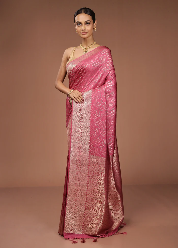Pink Dupion Silk Saree With Blouse Piece - Image 4