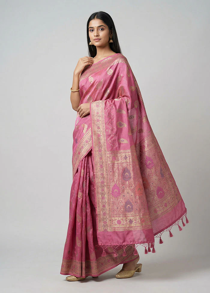 Pink Dupion Silk Saree With Blouse Piece