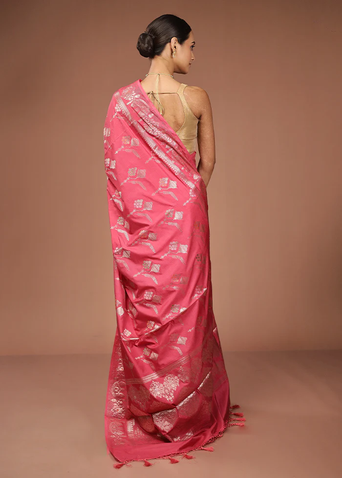 Pink Dupion Silk Saree With Blouse Piece - Image 3