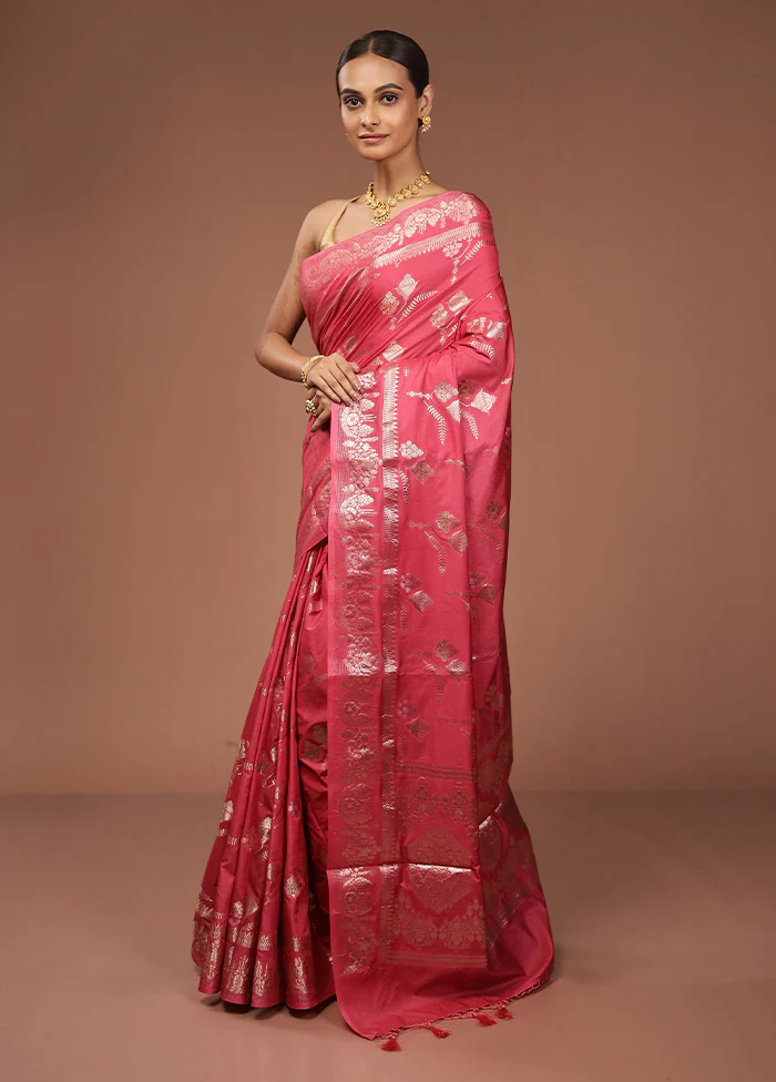 Pink Dupion Silk Saree With Blouse Piece - Image 4