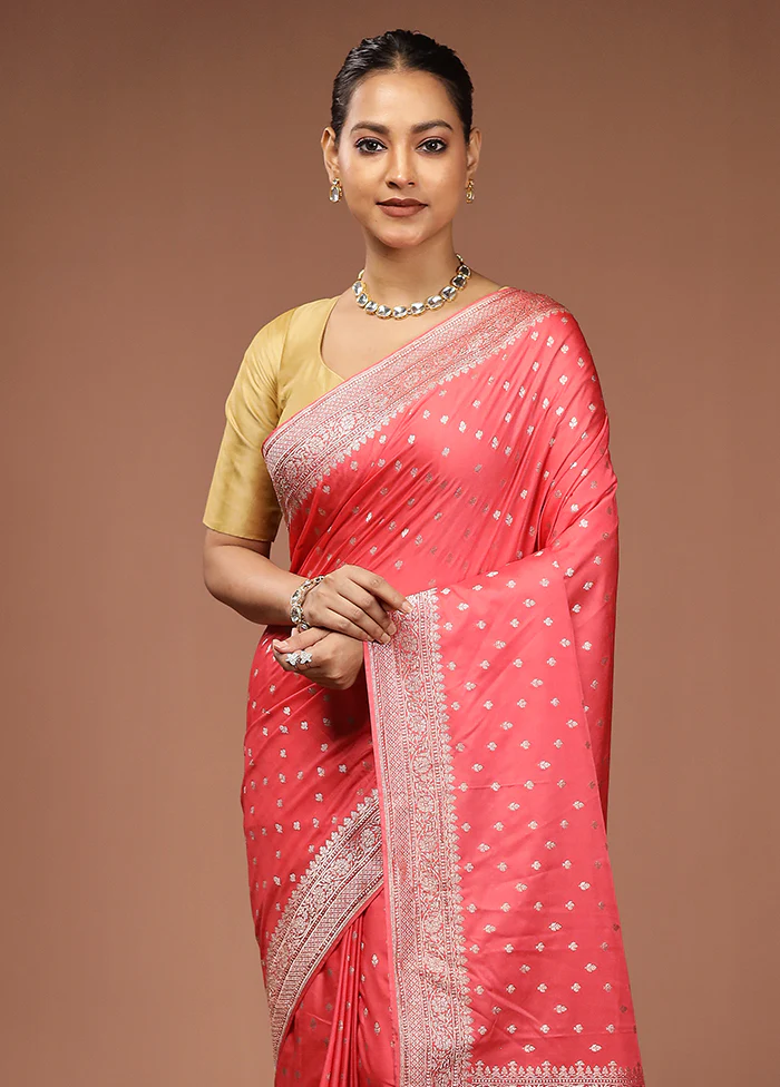 Pink Dupion Silk Saree With Blouse Piece