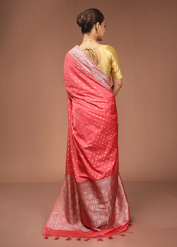 Pink Dupion Silk Saree With Blouse Piece - Image 3