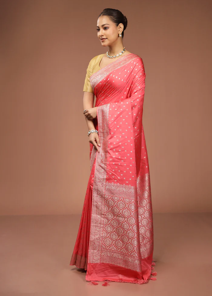 Pink Dupion Silk Saree With Blouse Piece - Image 4