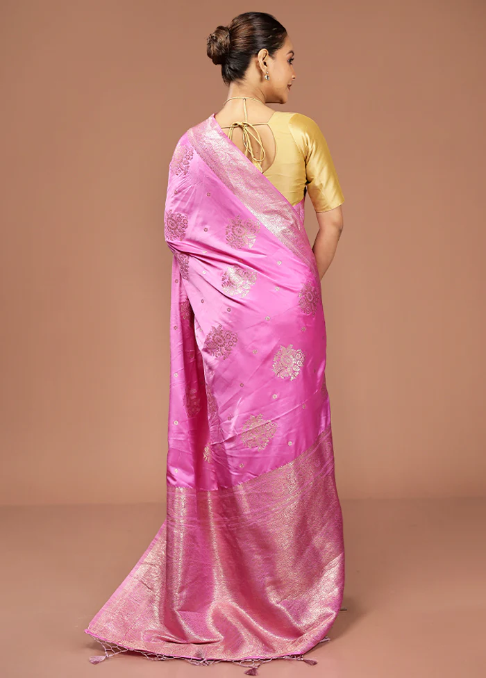 Pink Dupion Silk Saree With Blouse Piece - Image 3