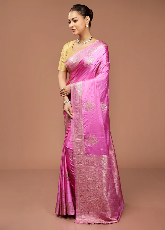 Pink Dupion Silk Saree With Blouse Piece - Image 4