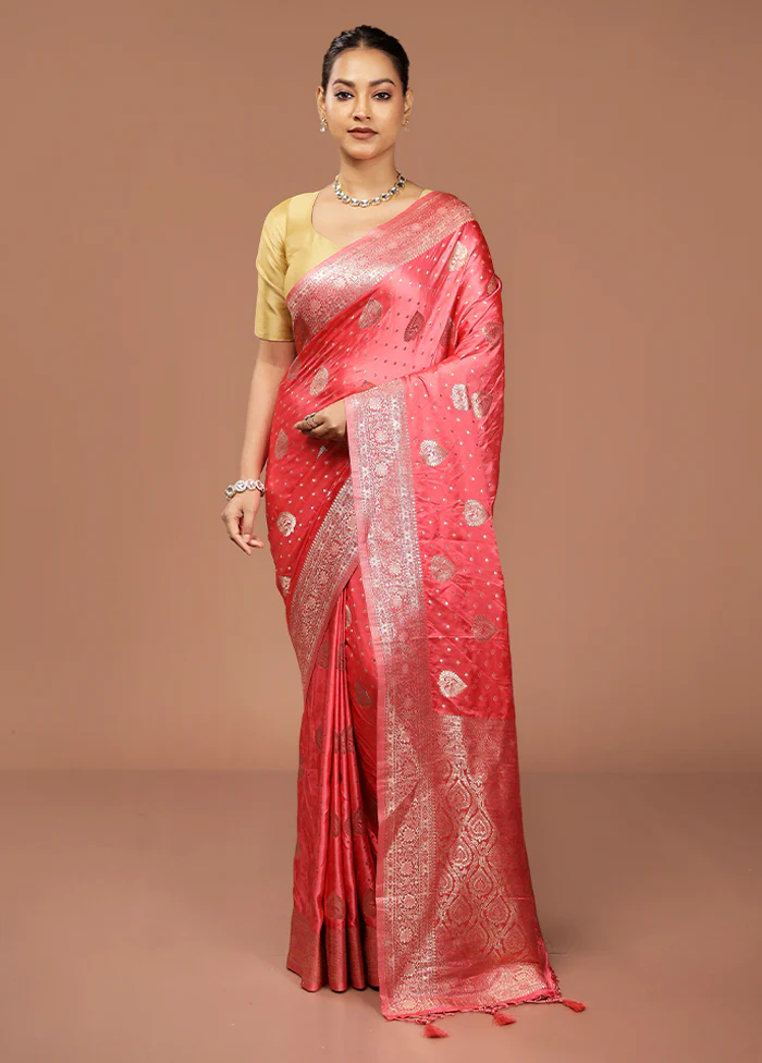Pink Dupion Silk Saree With Blouse Piece - Image 2