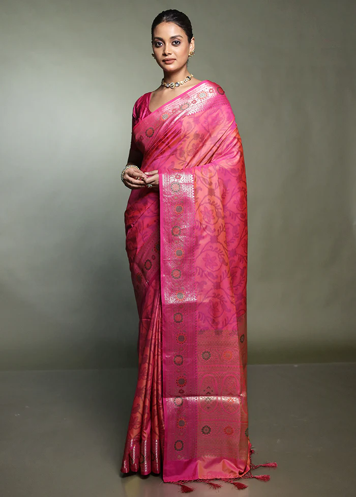 Pink Dupion Silk Saree With Blouse Piece - Image 2