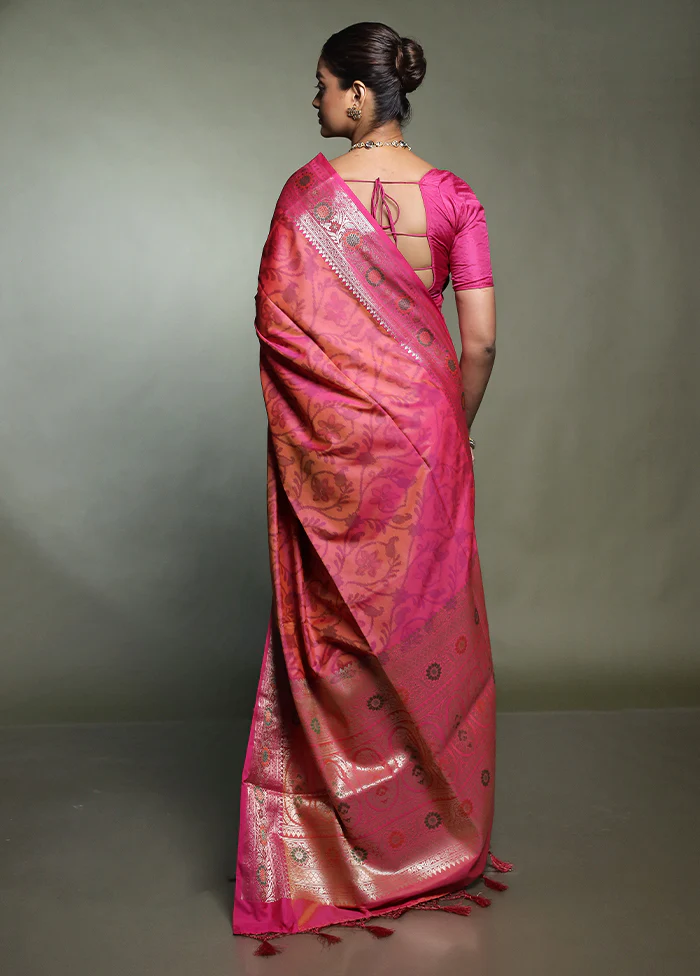 Pink Dupion Silk Saree With Blouse Piece - Image 3