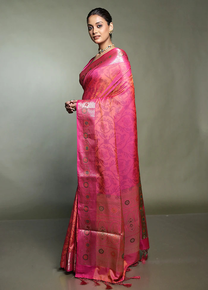 Pink Dupion Silk Saree With Blouse Piece - Image 4