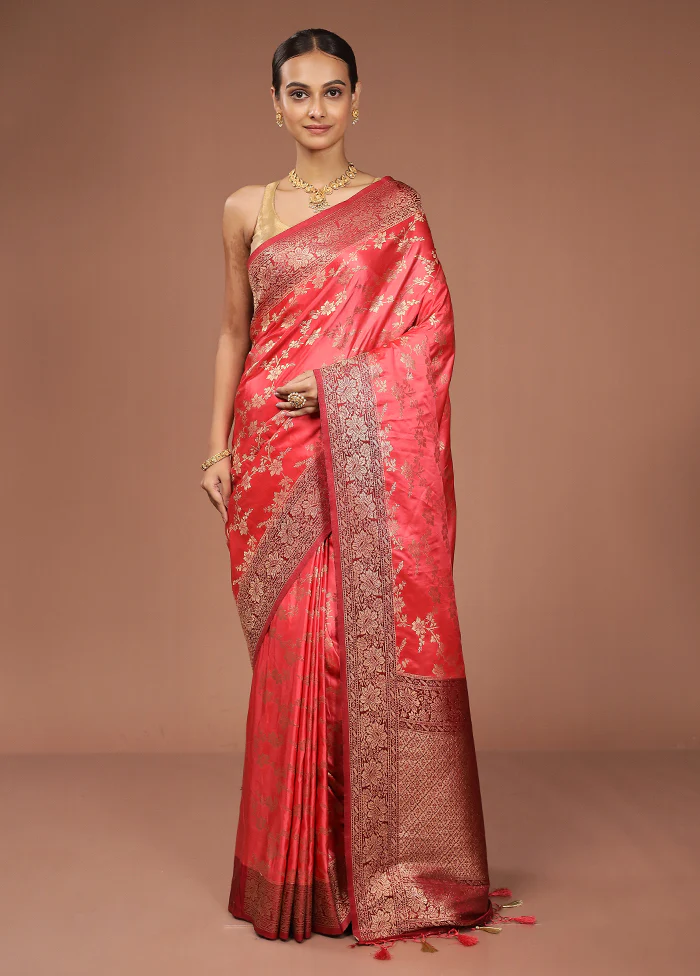 Pink Dupion Silk Saree With Blouse Piece - Image 2