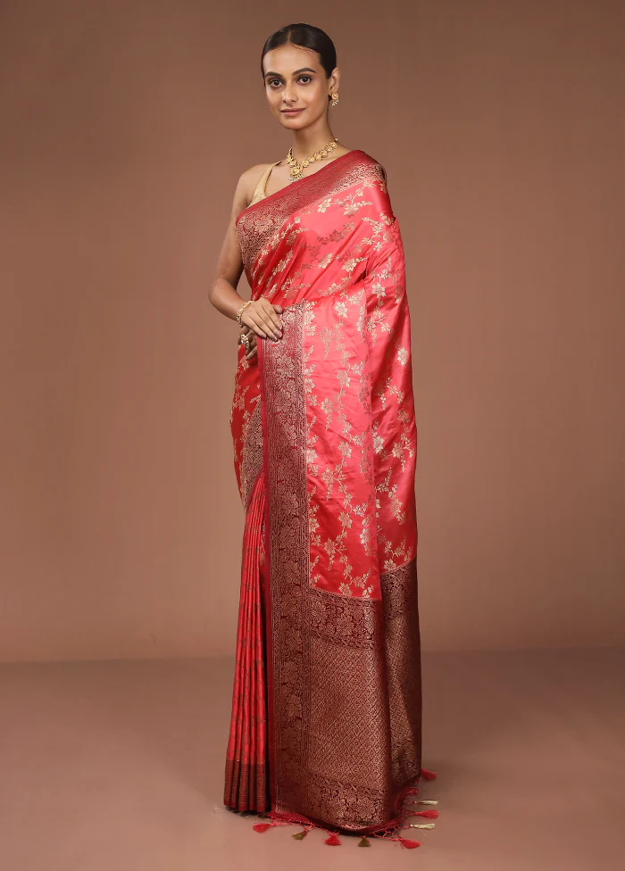 Pink Dupion Silk Saree With Blouse Piece - Image 4