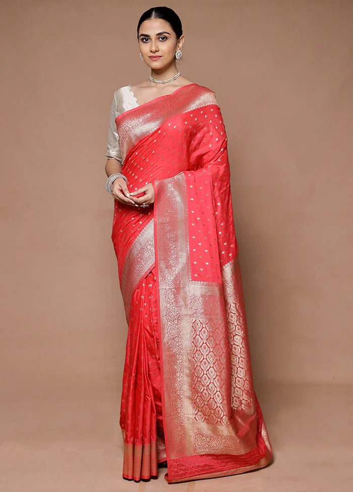 Pink Dupion Silk Saree With Blouse Piece