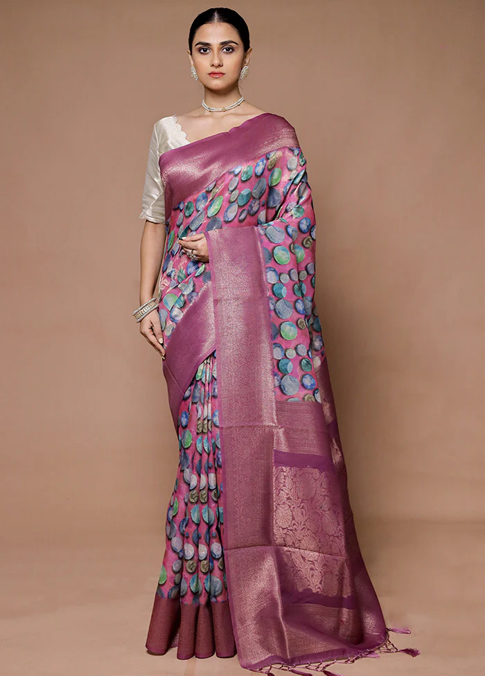 Pink Dupion Silk Saree With Blouse Piece