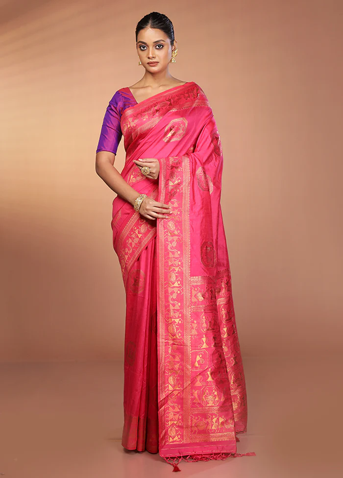 Pink Dupion Silk Saree With Blouse Piece - Image 2