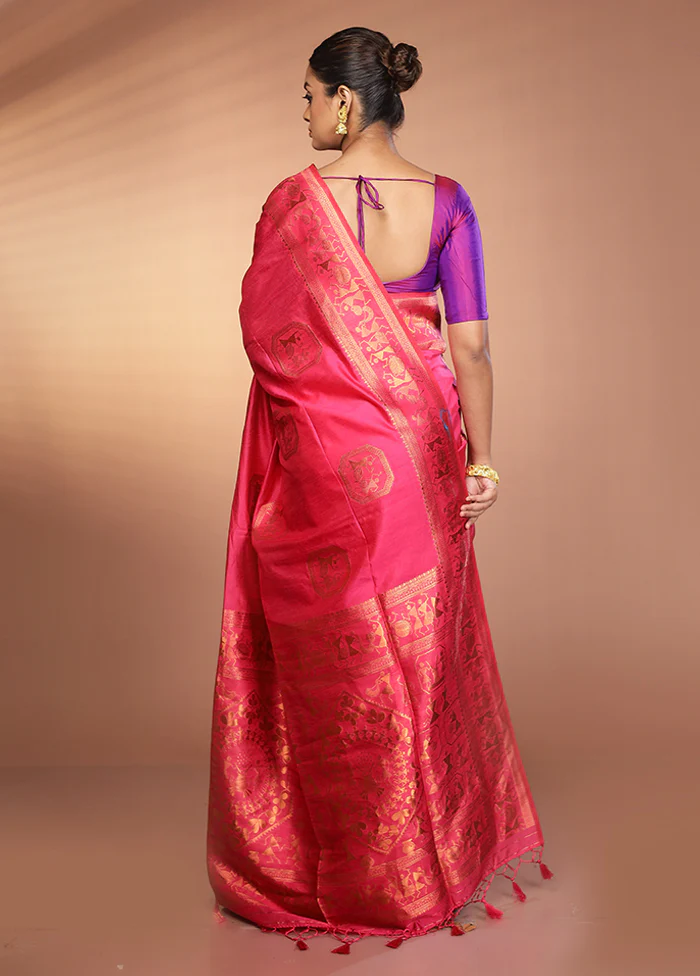 Pink Dupion Silk Saree With Blouse Piece - Image 3