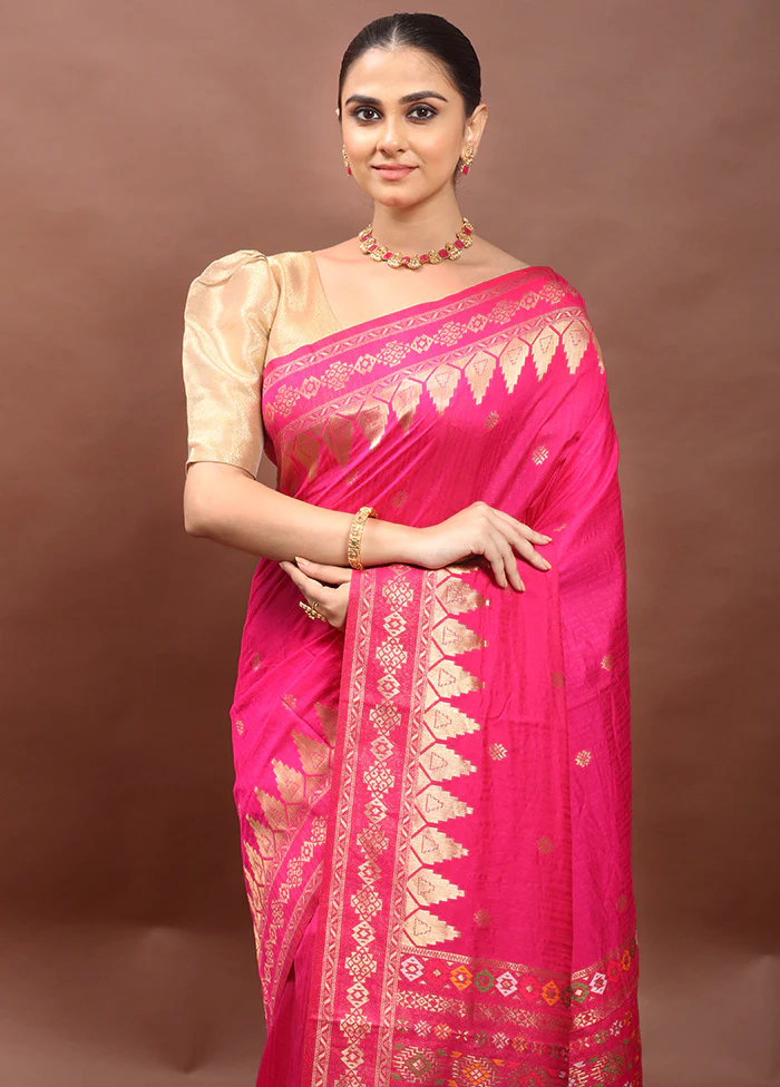 Pink Dupion Silk Saree With Blouse Piece - Image 2