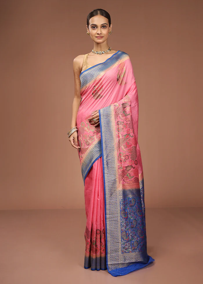 Pink Dupion Silk Saree With Blouse Piece - Image 2