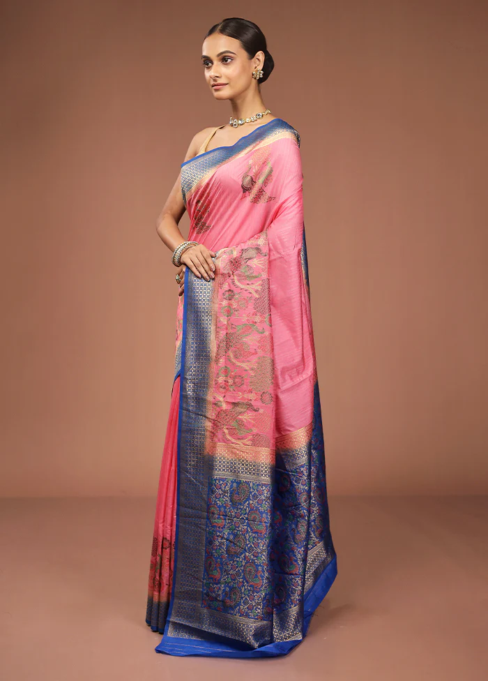 Pink Dupion Silk Saree With Blouse Piece - Image 4
