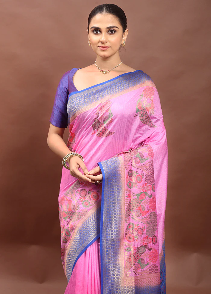 Pink Dupion Silk Saree With Blouse Piece - Image 2