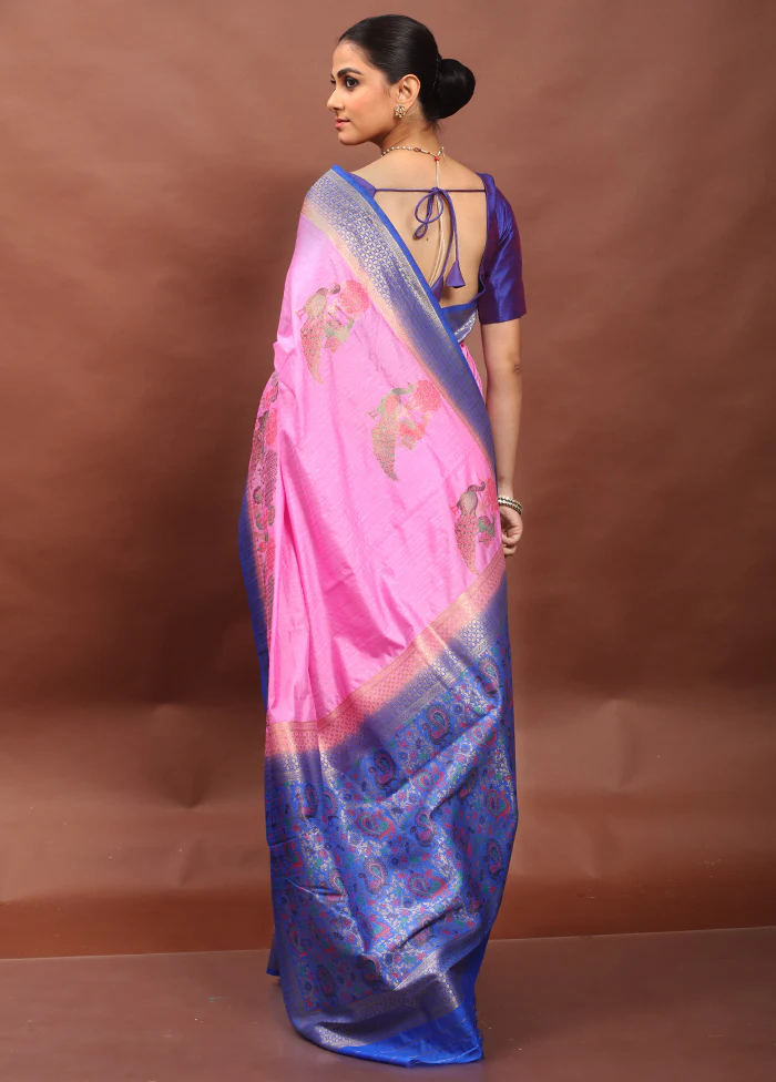 Pink Dupion Silk Saree With Blouse Piece - Image 3