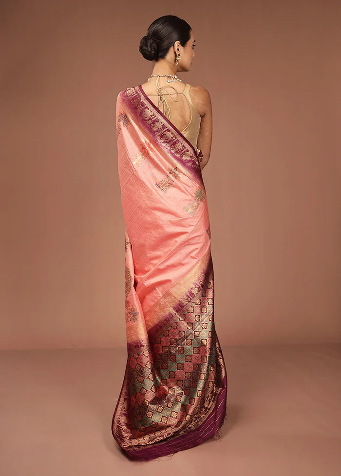 Pink Dupion Silk Saree With Blouse Piece - Image 3