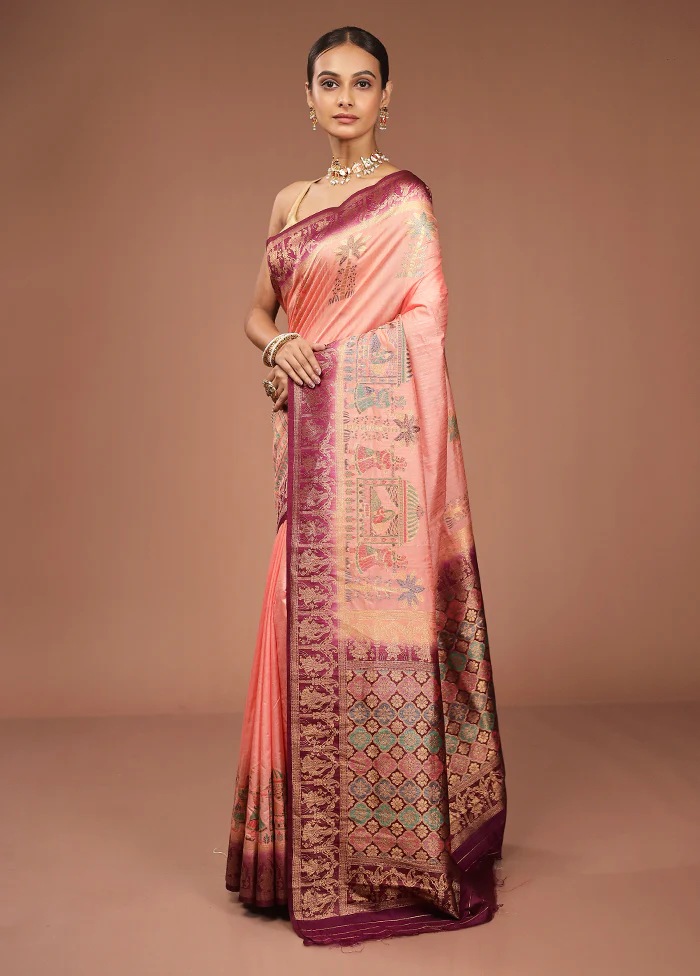 Pink Dupion Silk Saree With Blouse Piece - Image 4
