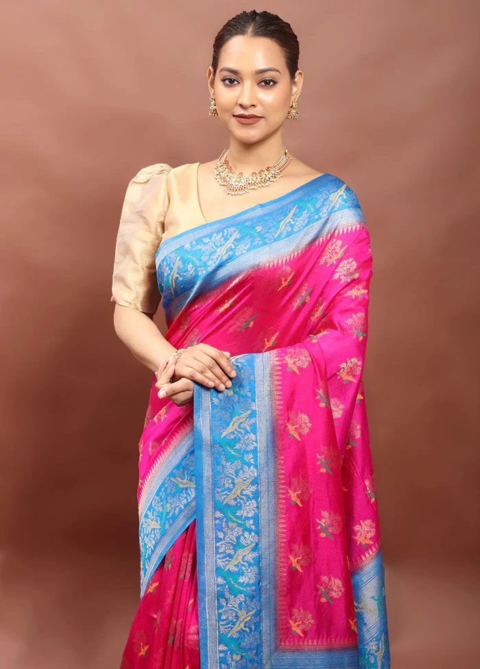 Pink Dupion Silk Saree With Blouse Piece - Image 2