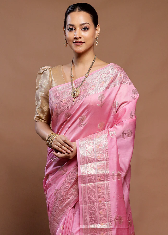 Pink Dupion Silk Saree With Blouse Piece - Image 2