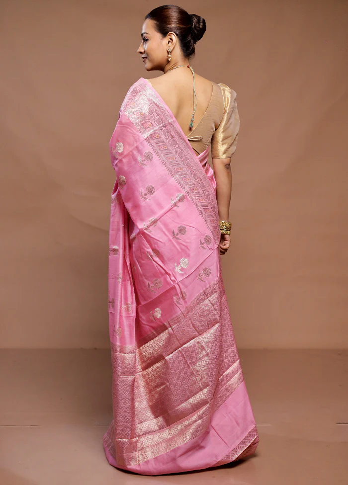 Pink Dupion Silk Saree With Blouse Piece - Image 3